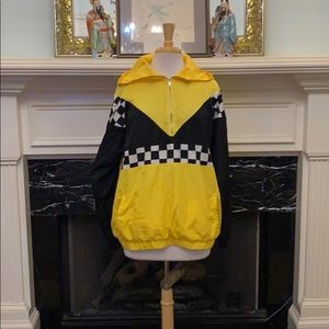 Stylish yellow with blk/wht checker print hoodie